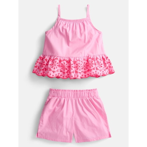 Wonder Nation Toddler Girls Scalloped Tank Top and Matching Shorts Set, 2-Piece, Sizes 12M-5T