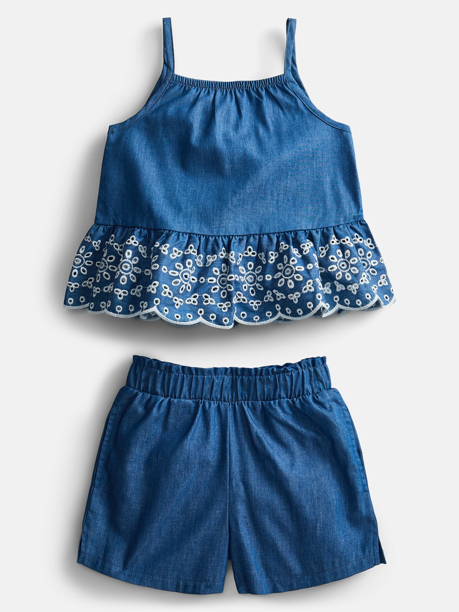 Wonder Nation Toddler Girls Scalloped Tank Top and Matching Shorts Set, 2-Piece, Sizes 12M-5T