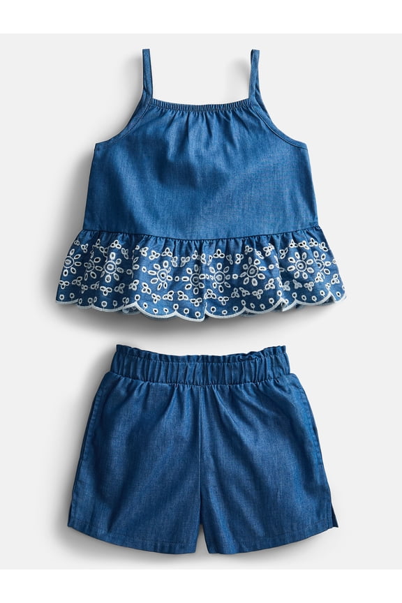 Toddler Girls Scalloped Tank Top and Matching Shorts Set, 2-Piece, Sizes 12M-5T