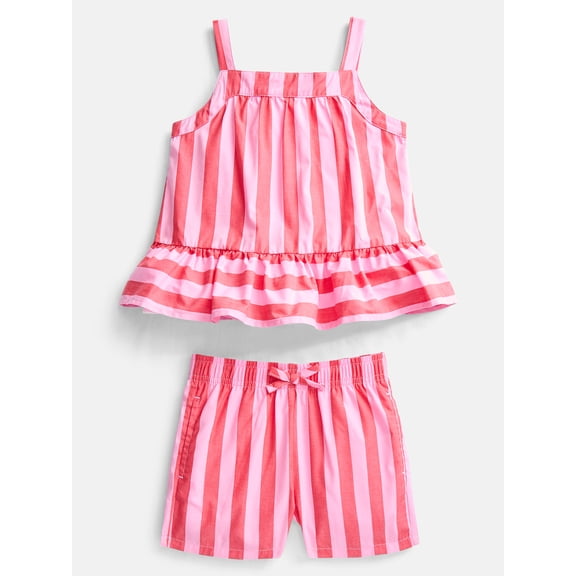 Wonder Nation Toddler Girls' Striped Tank Top and Shorts Set, 2-Piece, Sizes 12M-5T