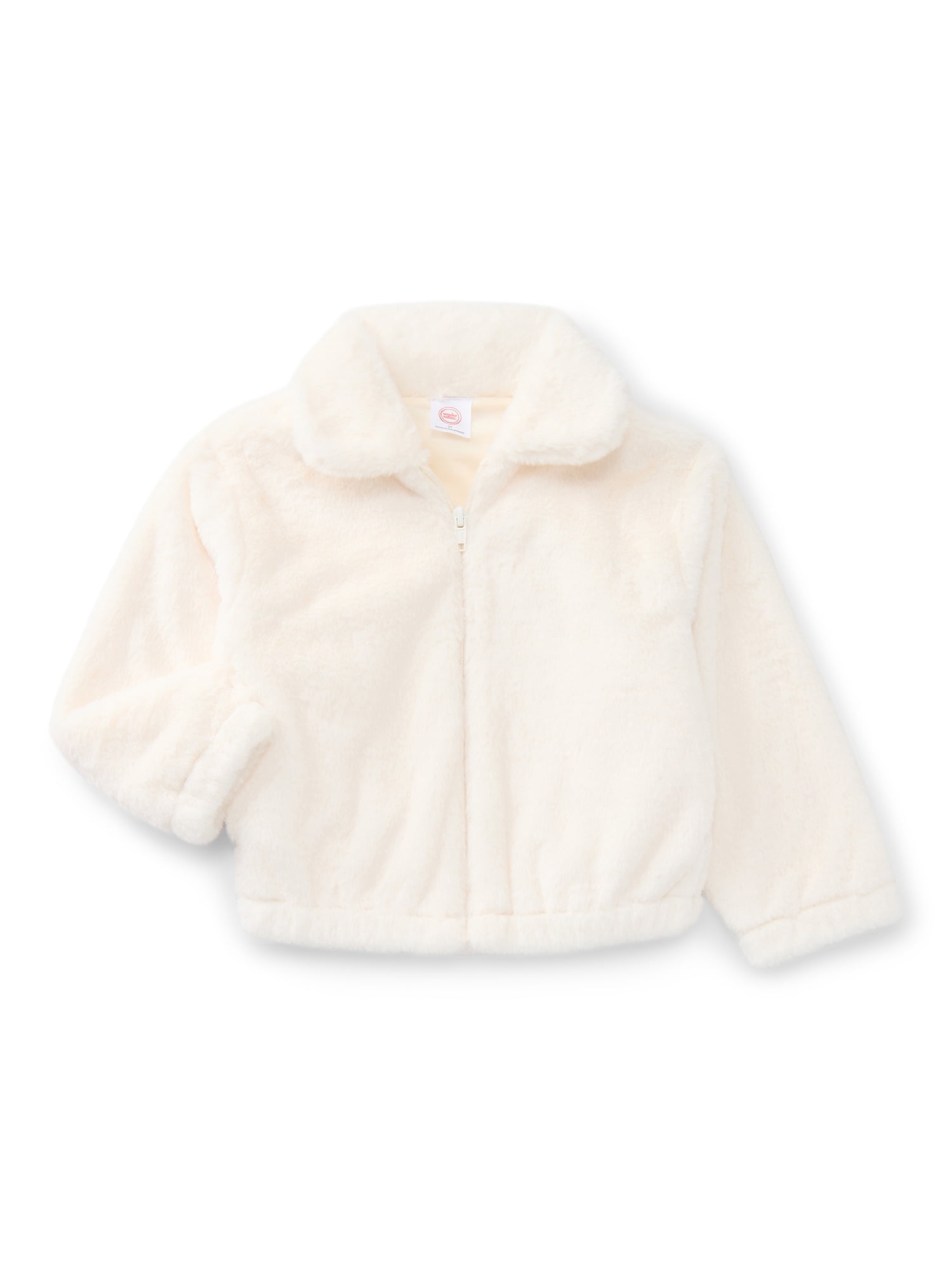 Wonder Nation Toddler Girls Collared Faux Fur Zip Jacket, Midweight, Sizes 12M-5T