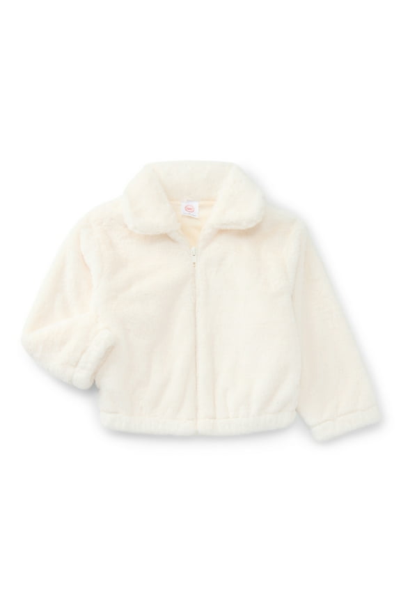 Toddler Girls Collared Faux Fur Zip Jacket, Midweight, Sizes 12M-5T
