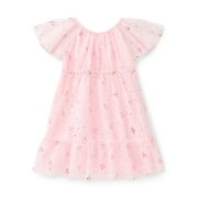 Wonder Nation Toddler Girls' Foil Print Party Dress with Flutter Sleeves, Sizes 12M- 5T