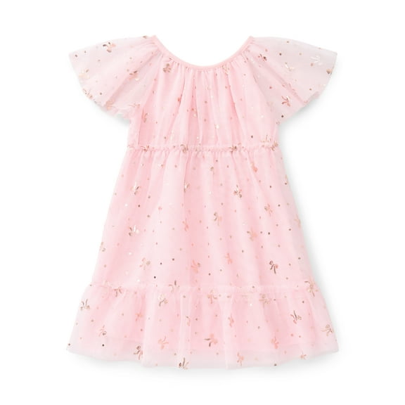 Wonder Nation Toddler Girls' Foil Print Party Dress with Flutter Sleeves, Sizes 12M- 5T