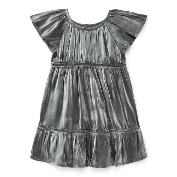 Wonder Nation Toddler Girls' Metallic Accent Party Dress with Flutter Sleeves, Sizes 12M- 5T