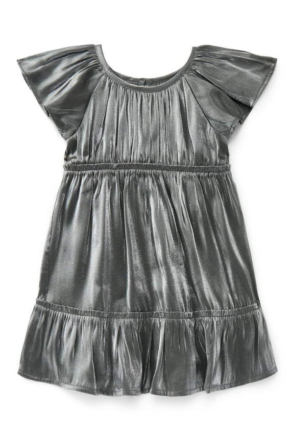 Toddler Girls' Metallic Accent Party Dress with Flutter Sleeves, Sizes 12M- 5T