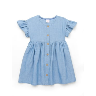 Wonder Nation Toddler Girls Cotton Dress with Flutter Sleeves, Sizes 12M-5T