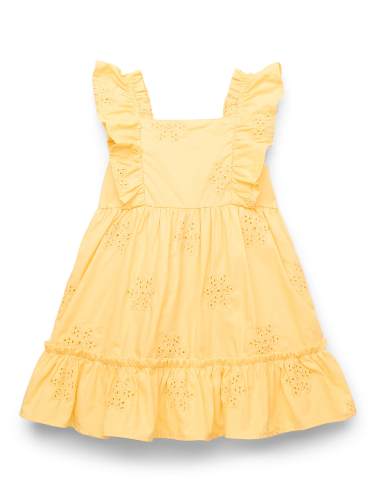 Wonder Nation Toddler Girls' Cotton Eyelet Dress with Flutter Sleeves, Sizes 12M-5T