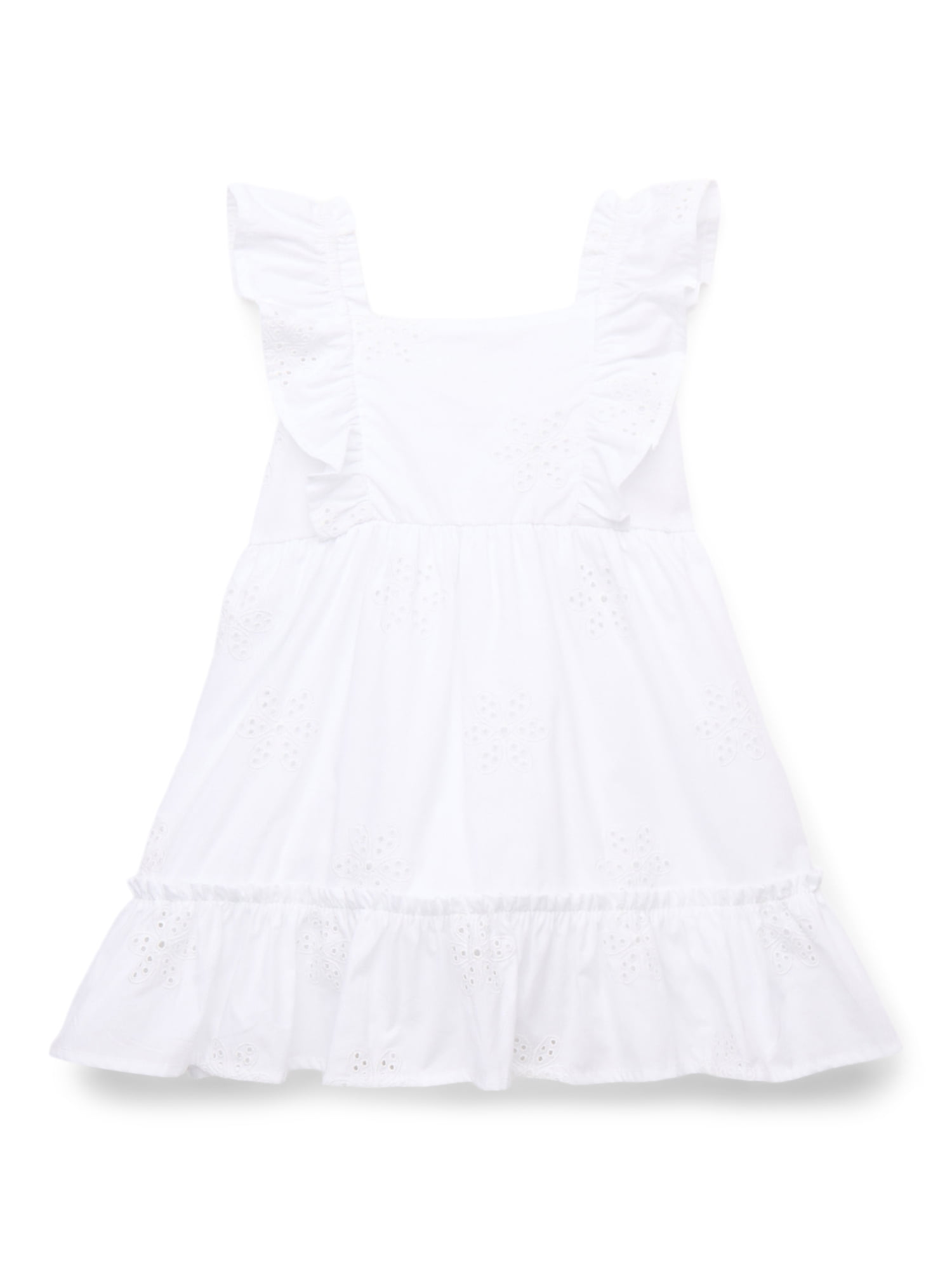 Wonder Nation Toddler Girls' Cotton Eyelet Dress with Flutter Sleeves, Sizes 12M-5T