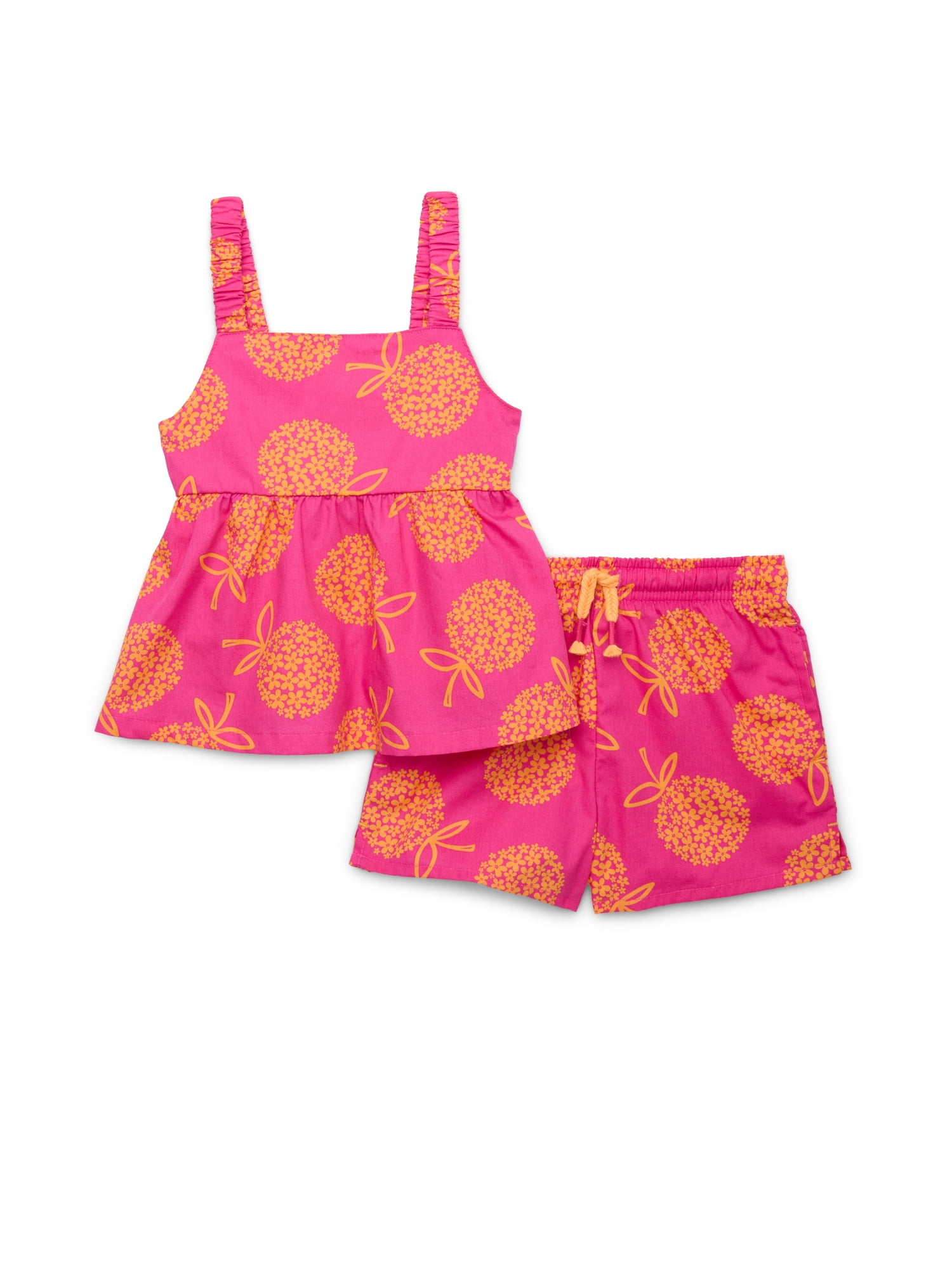 Wonder Nation Toddler Girls Cotton Poplin Print Peplum Top and Short Set, 2-Piece, Sizes 12M-5T