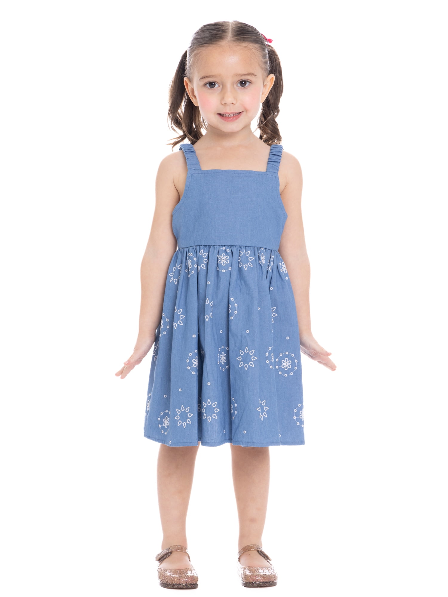 Wonder Nation Toddler Girls Cotton Sleeveless Floral Embroidered Dress, Sizes 12M-5T