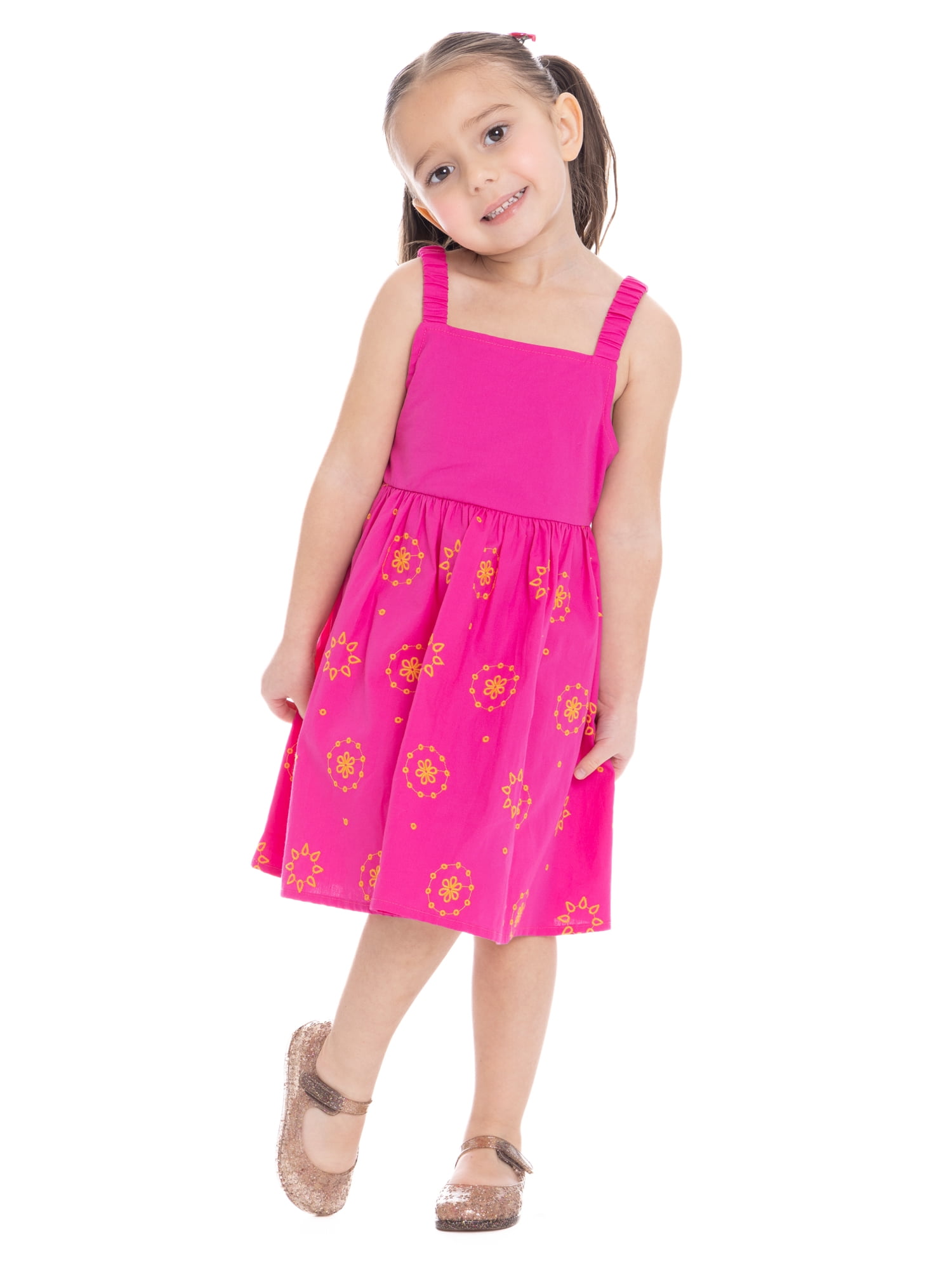 Wonder Nation Toddler Girls Cotton Sleeveless Floral Embroidered Dress, Sizes 12M-5T