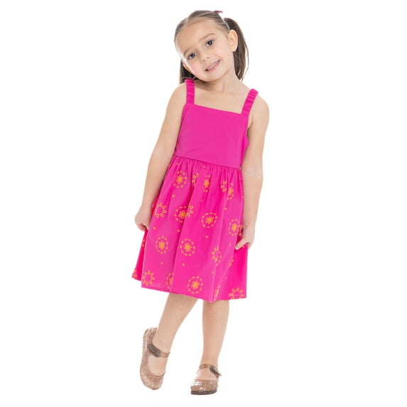 Wonder Nation Toddler Girls Cotton Sleeveless Floral Embroidered Dress, Sizes 12M-5T