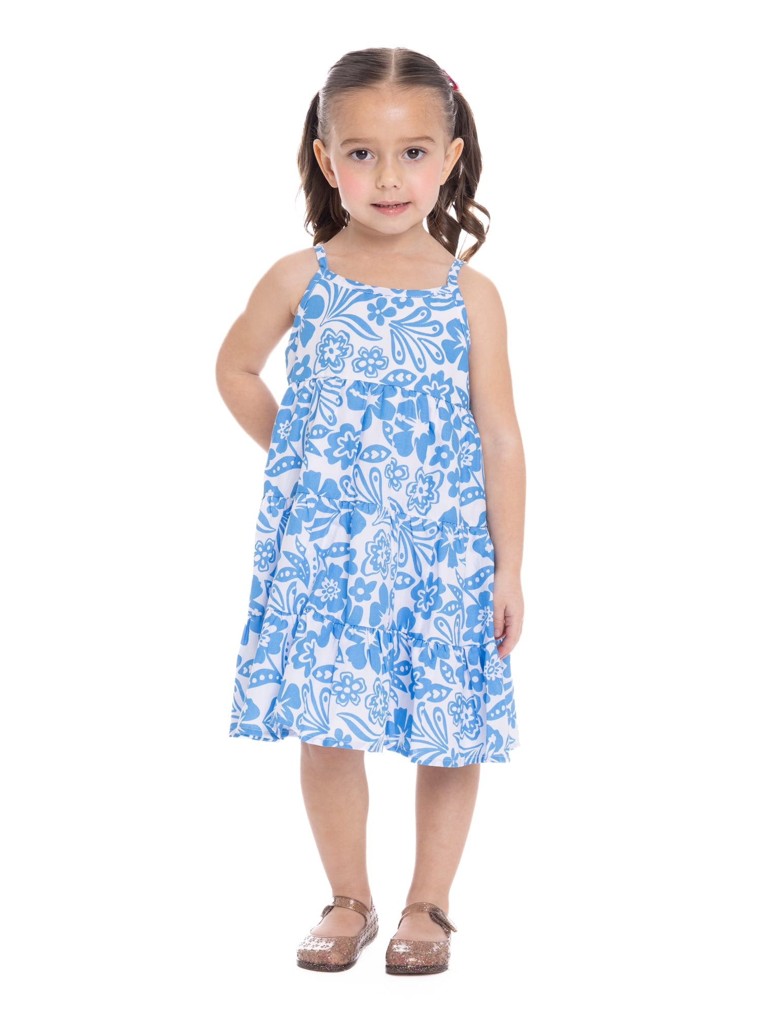 Wonder Nation Toddler Girls Cotton Sleeveless Floral Printed Dress, Sizes 12M-5T