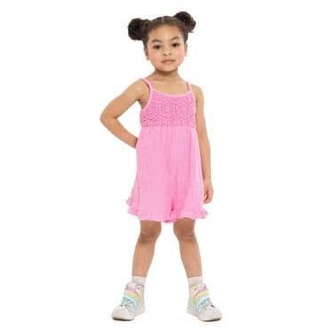 Wonder Nation Toddler Girls Cotton Sleeveless Romper with Ruffle Hem, Sizes 12M-5T