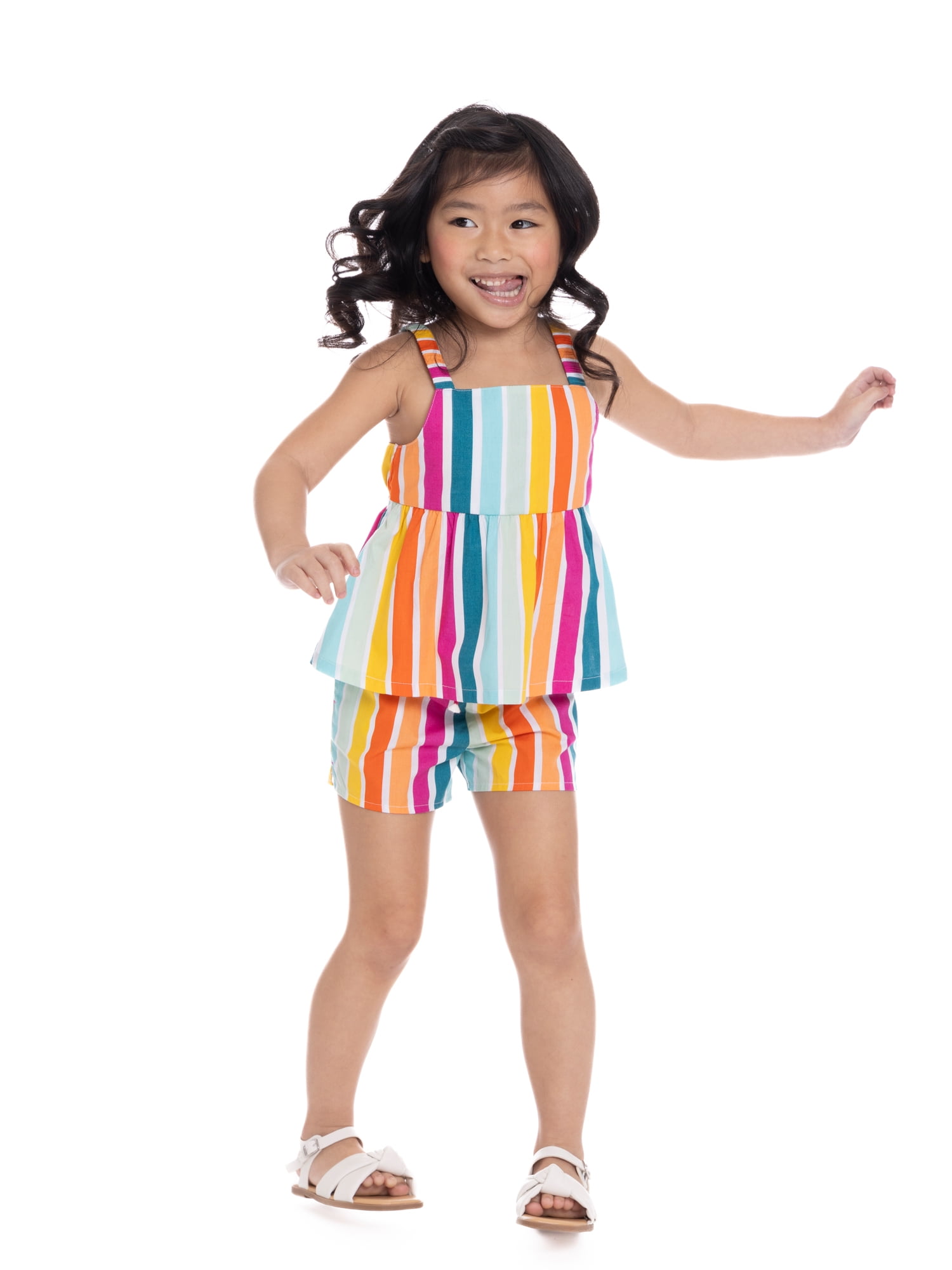 Wonder Nation Toddler Girls Cotton Poplin Striped Peplum Top and Short Set, 2-Piece, Sizes 12M-5T