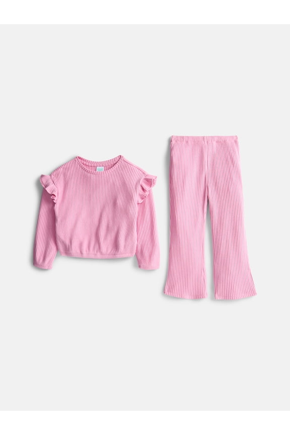 Toddler Girls' Ribbed Top and Wide Leg Pants Set, 2-Piece, Sizes 12M-5T