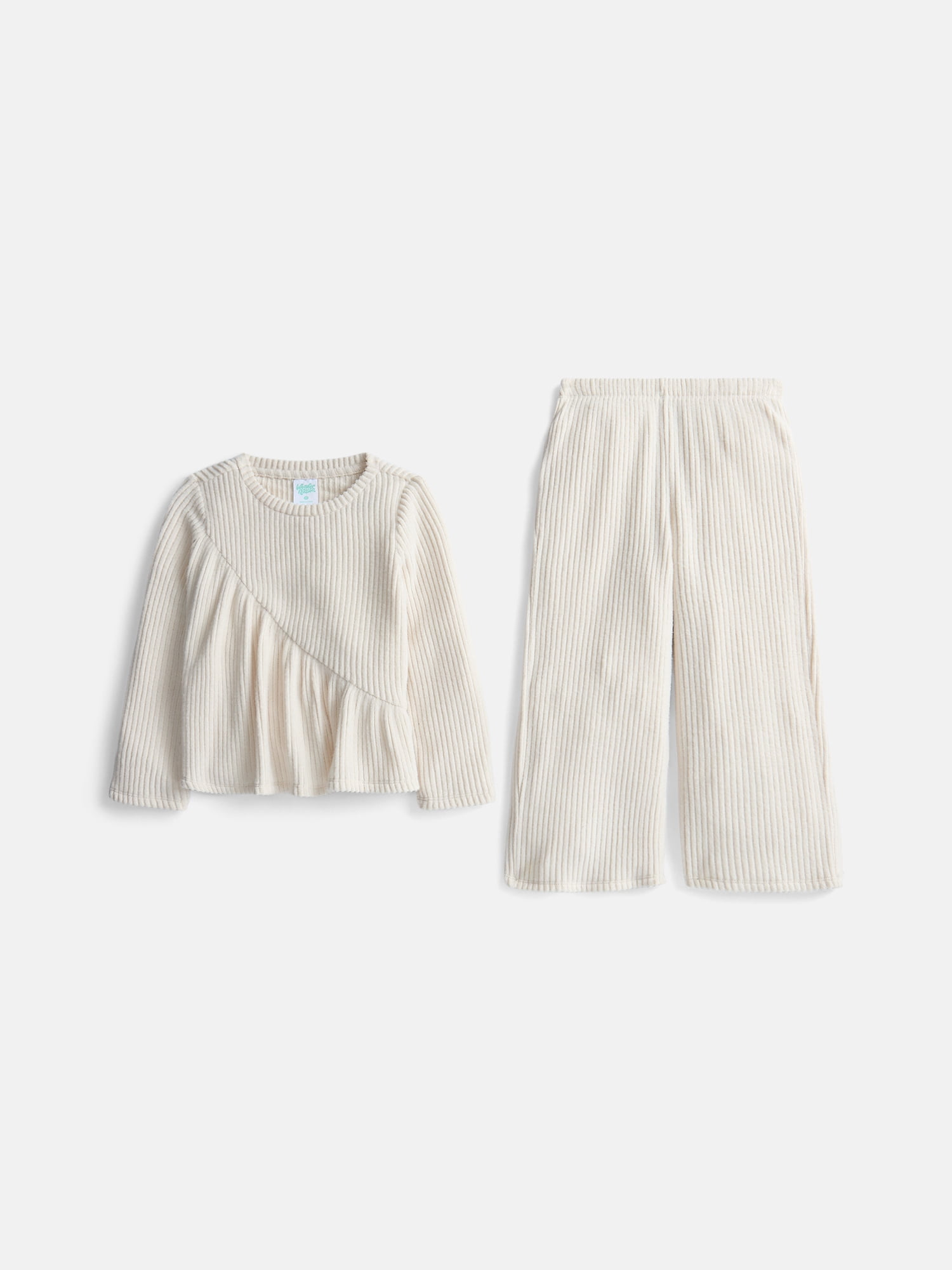 Wonder Nation Toddler Girls' Ribbed Top and Wide Leg Pants Set, 2-Piece, Sizes 12M-5T