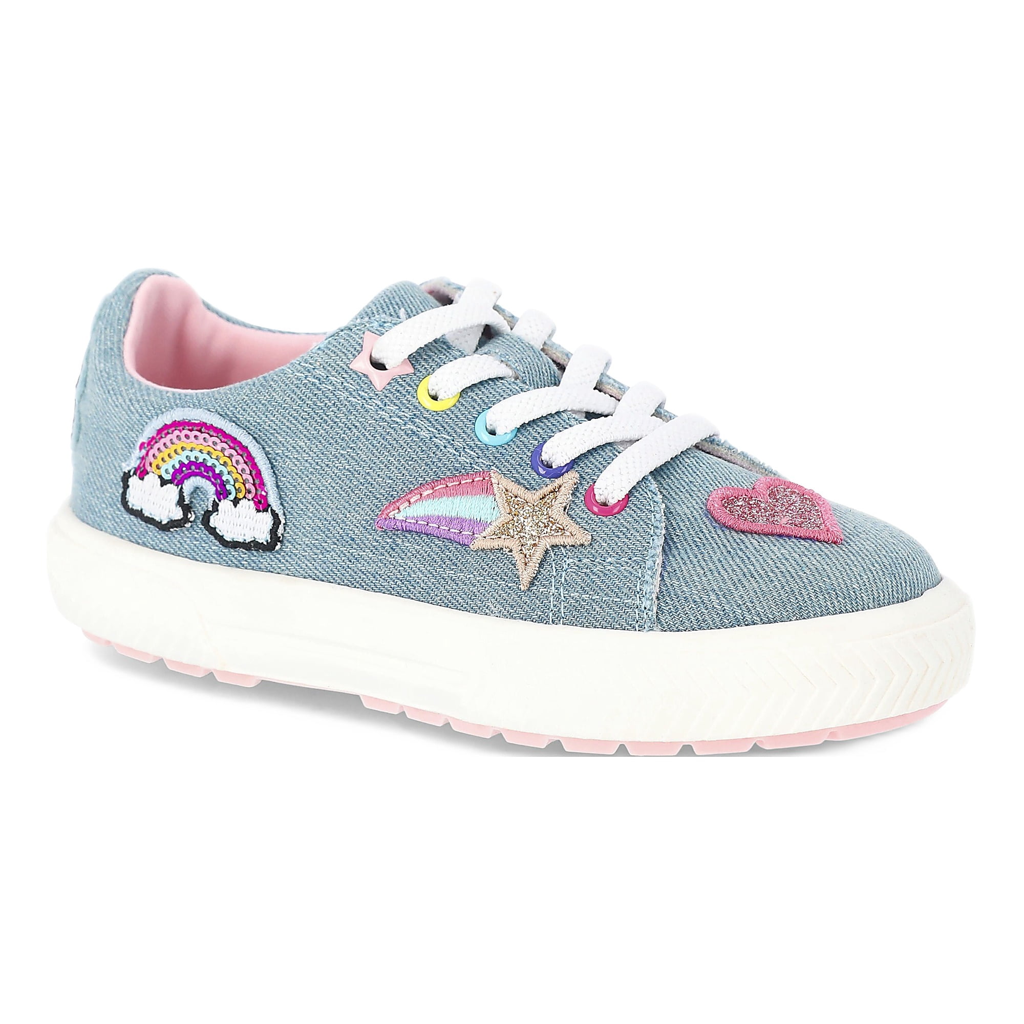 Wonder Nation Toddler Girls Denim Low Court Sneakers with Patches