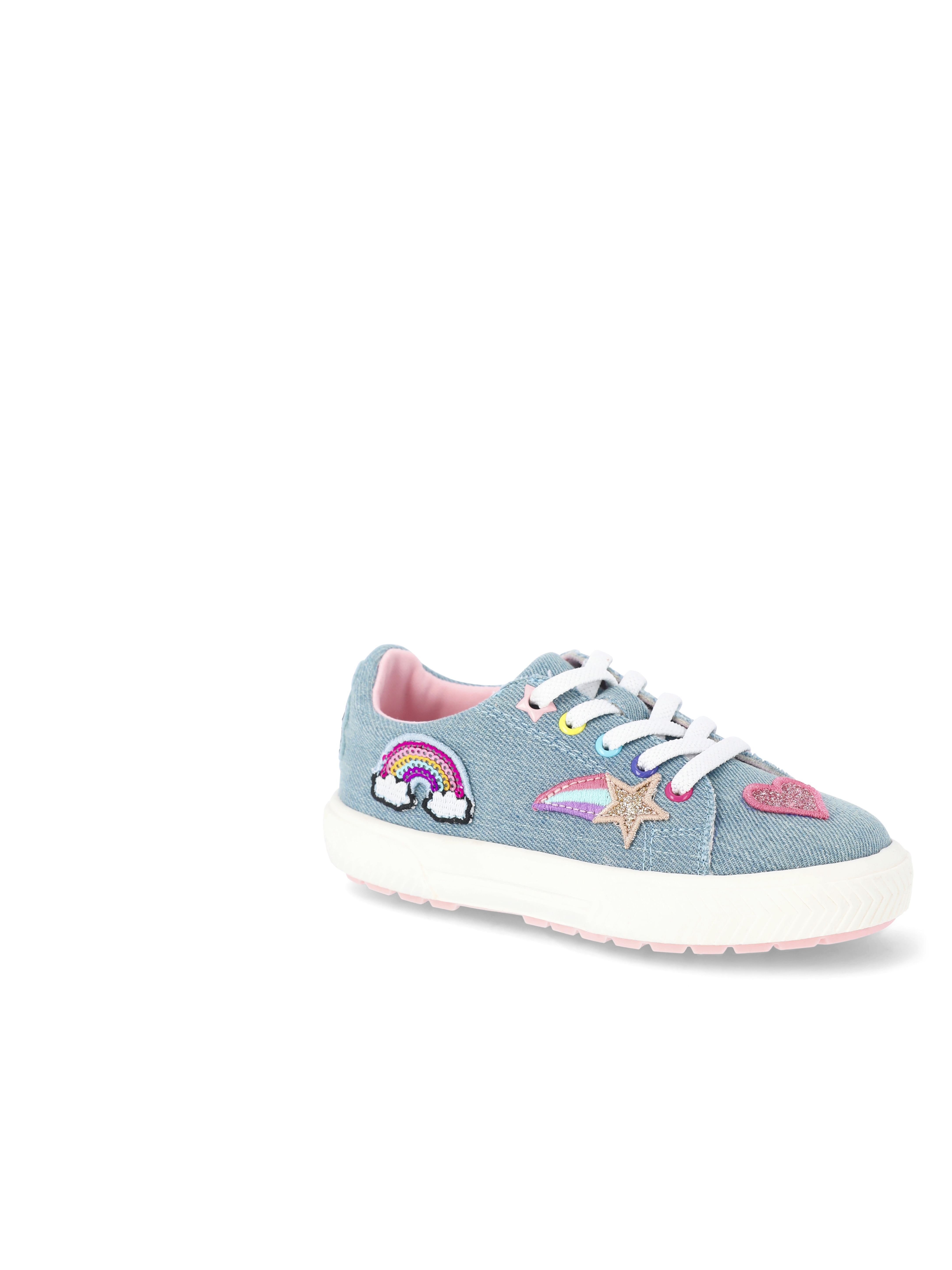 Toddler Girls Denim Low Court Sneakers with Patches