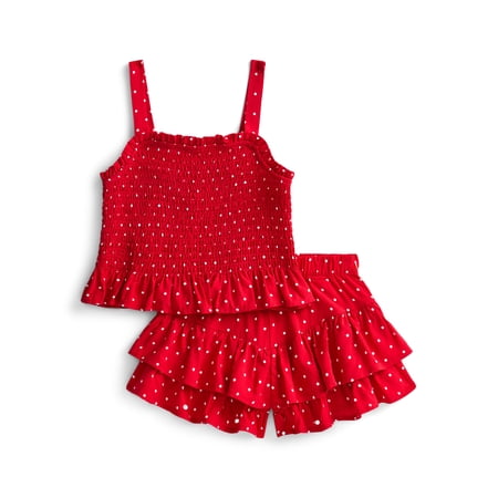 Wonder Nation Toddler Girls Patriotic Tank Top and Shorts Outfit Set, 2-Piece, Sizes 12M-5T