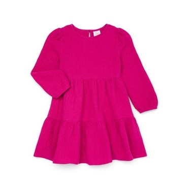 Wonder Nation Toddler Girls Fit and Flare Dress with Long Sleeves, Sizes 12M-5T