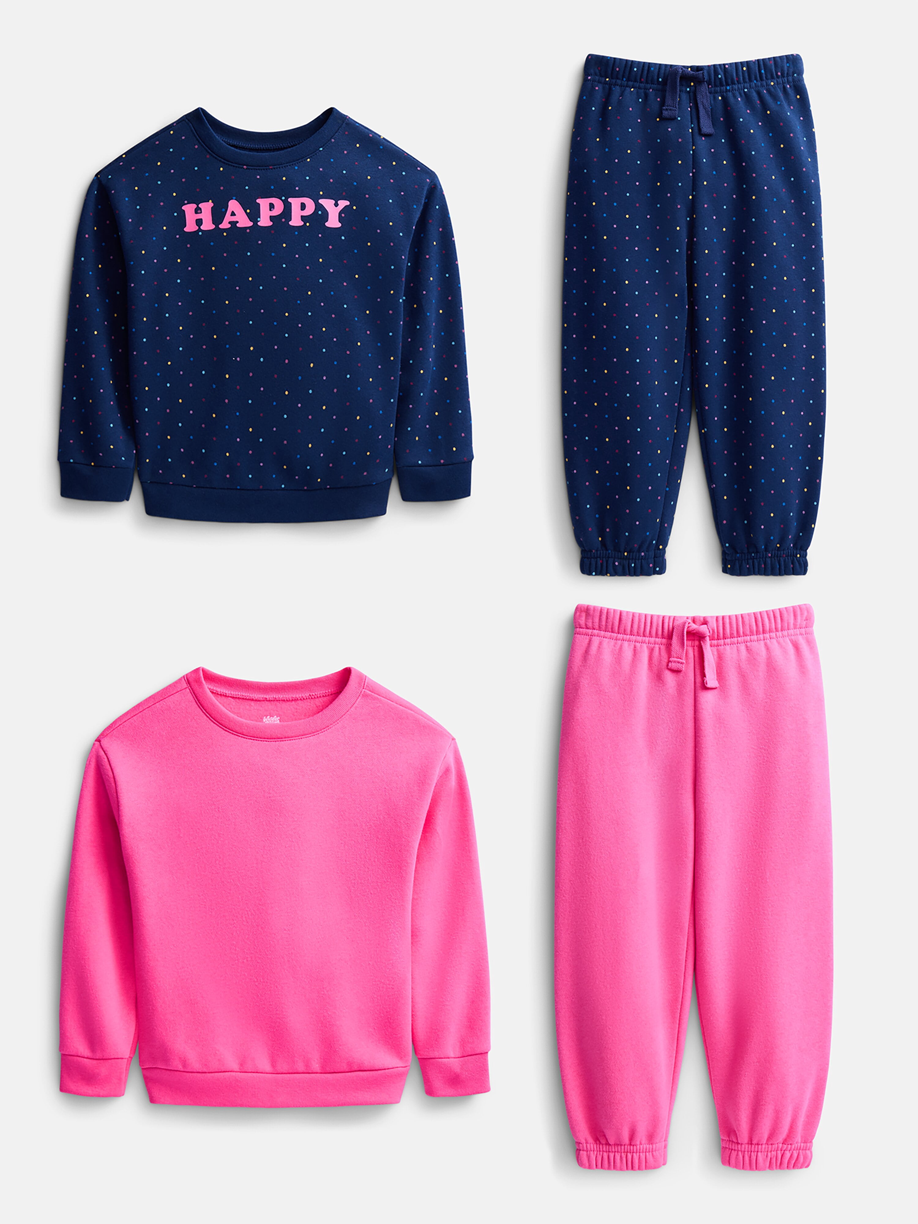 Wonder Nation Toddler Girls Fleece Crewnecks and Joggers, 4-Piece Outfit Set, 4-Piece, Sizes 2T-5T