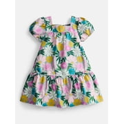 Wonder Nation Toddler Girls' Floral Cotton Play Dress with Short Puff Sleeves, Sizes 12M-5T