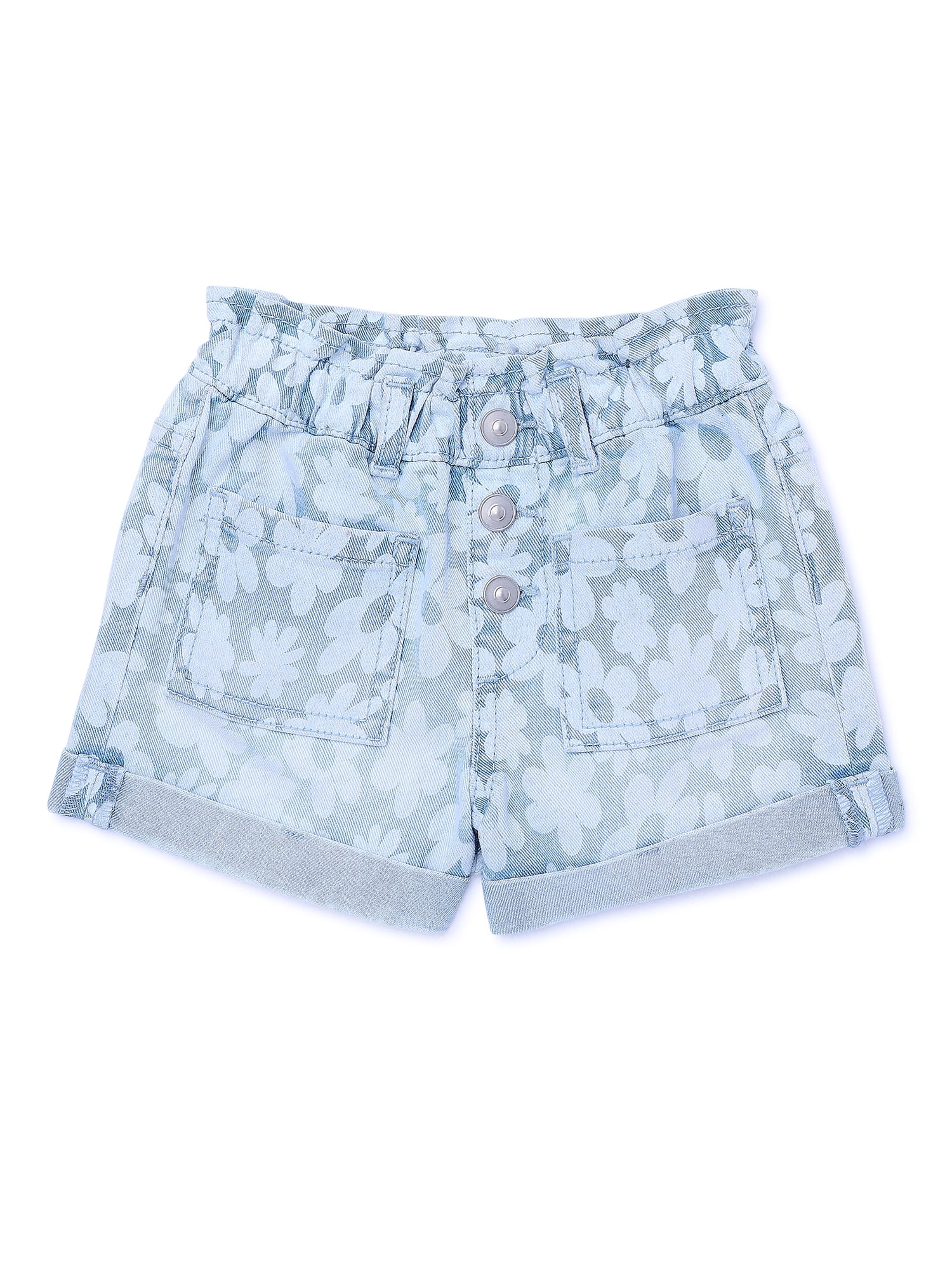 Kid Girl Floral Embroidered Mesh Design Denim Shorts
