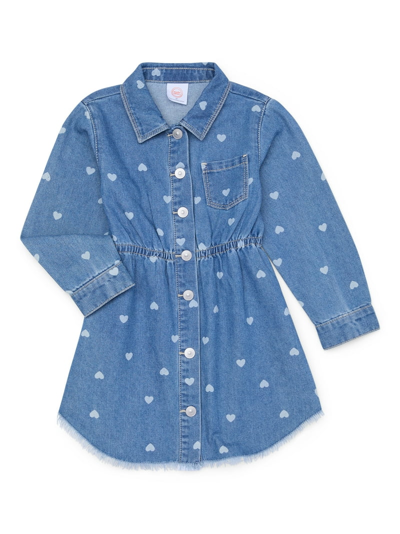 Wonder Nation Toddler Girls Heart Print Denim Shirt Dress