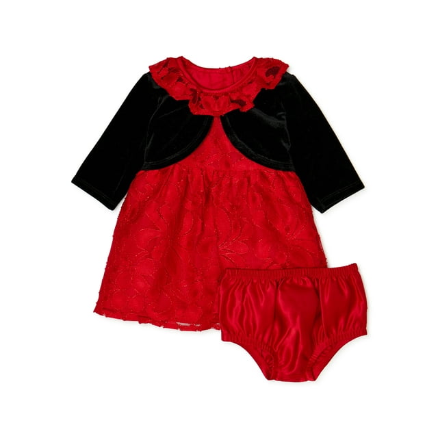 Wonder Nation Toddler Girls Lace Christmas Dress & Velvet Shrug, 2-Piece Set, Sizes 2T-5T