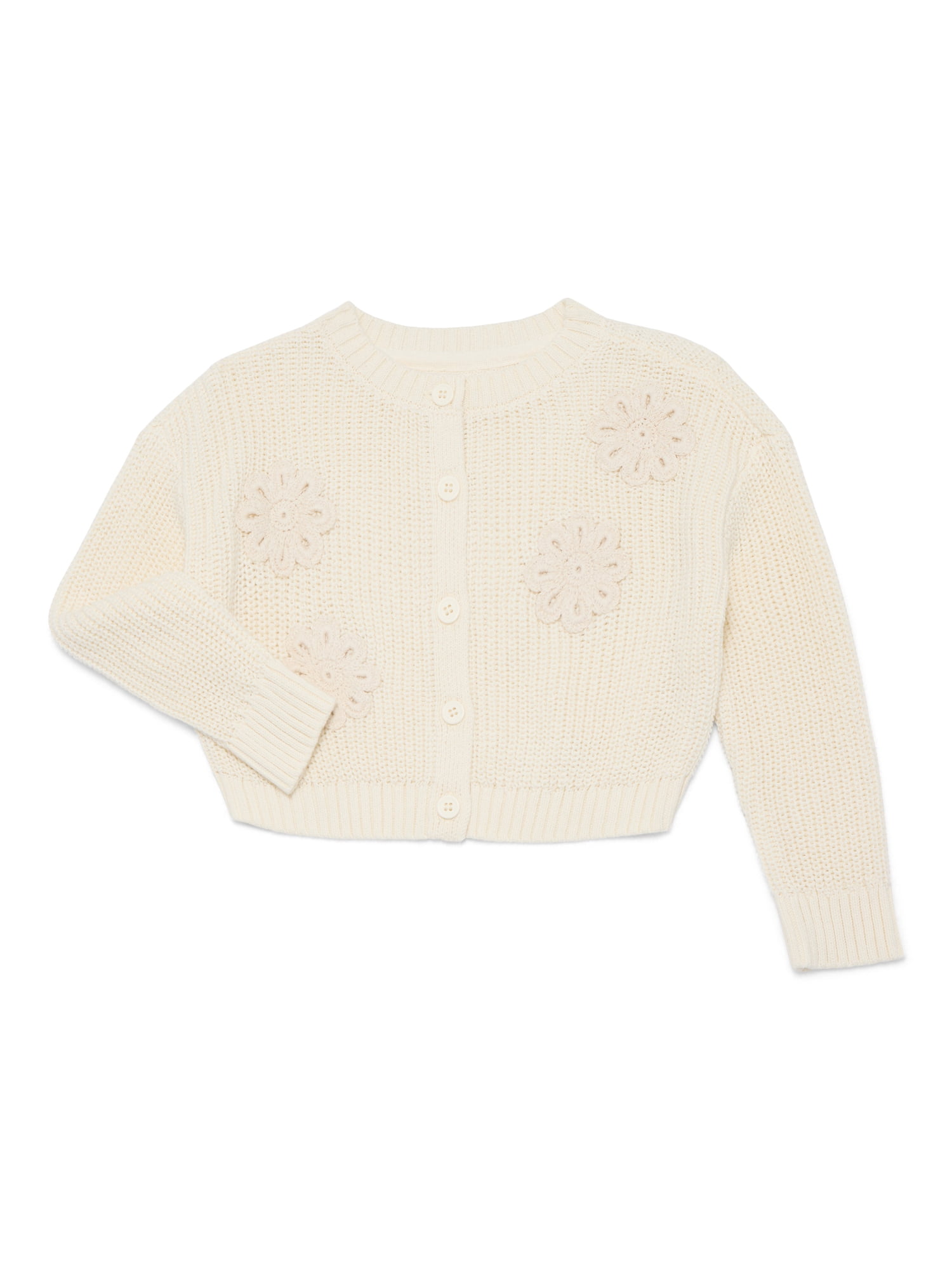 Wonder Nation Toddler Girls Crewneck Cardigan with Long Sleeves, Sizes 12M-3T
