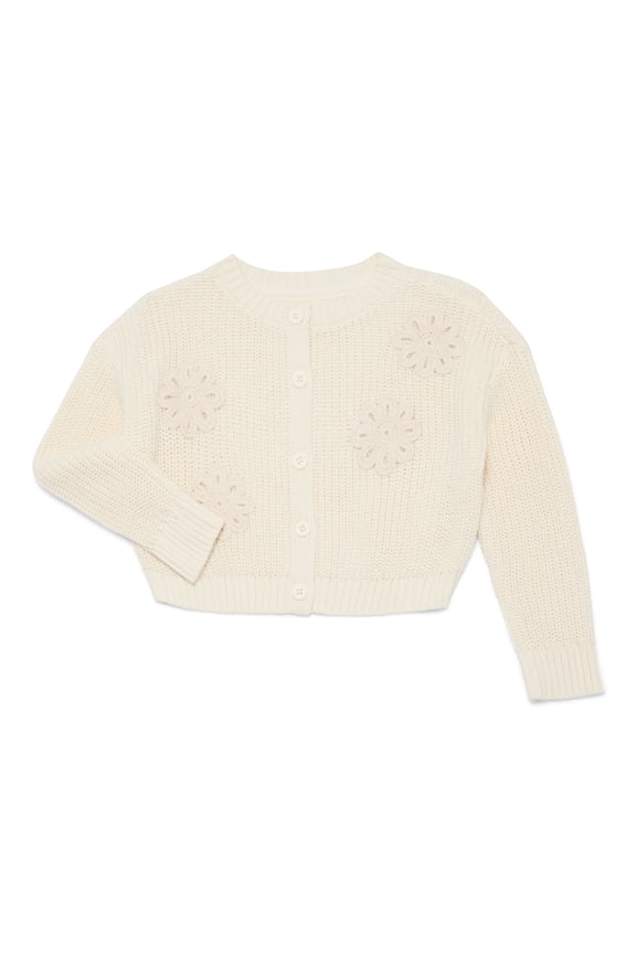 Toddler Girls Crewneck Cardigan with Long Sleeves, Sizes 12M-3T