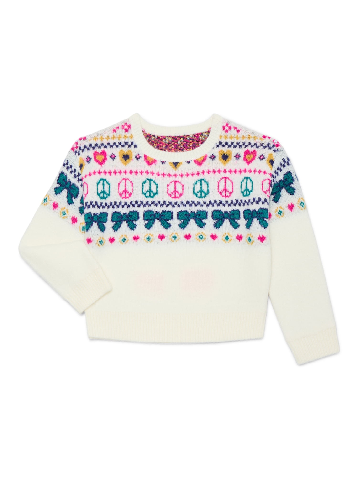 Wonder Nation Toddler Girls Crewneck Jacquard Sweater with Long Sleeves, Sizes 12M -5T