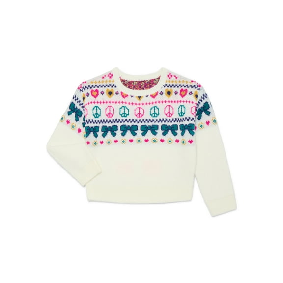 Wonder Nation Toddler Girls Crewneck Jacquard Sweater with Long Sleeves, Sizes 12M -5T