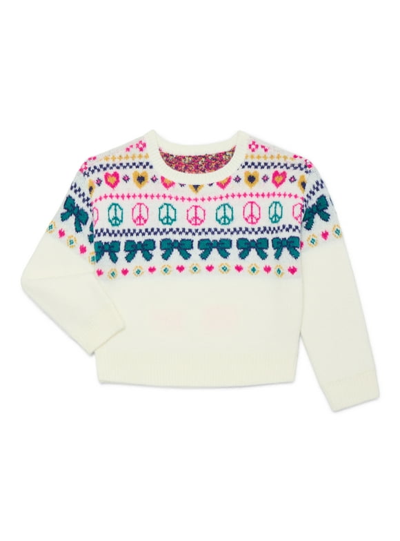Toddler Girls Crewneck Jacquard Sweater with Long Sleeves, Sizes 12M -5T