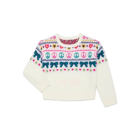 Toddler Girls Crewneck Jacquard Sweater with Long Sleeves, Sizes 12M -5T