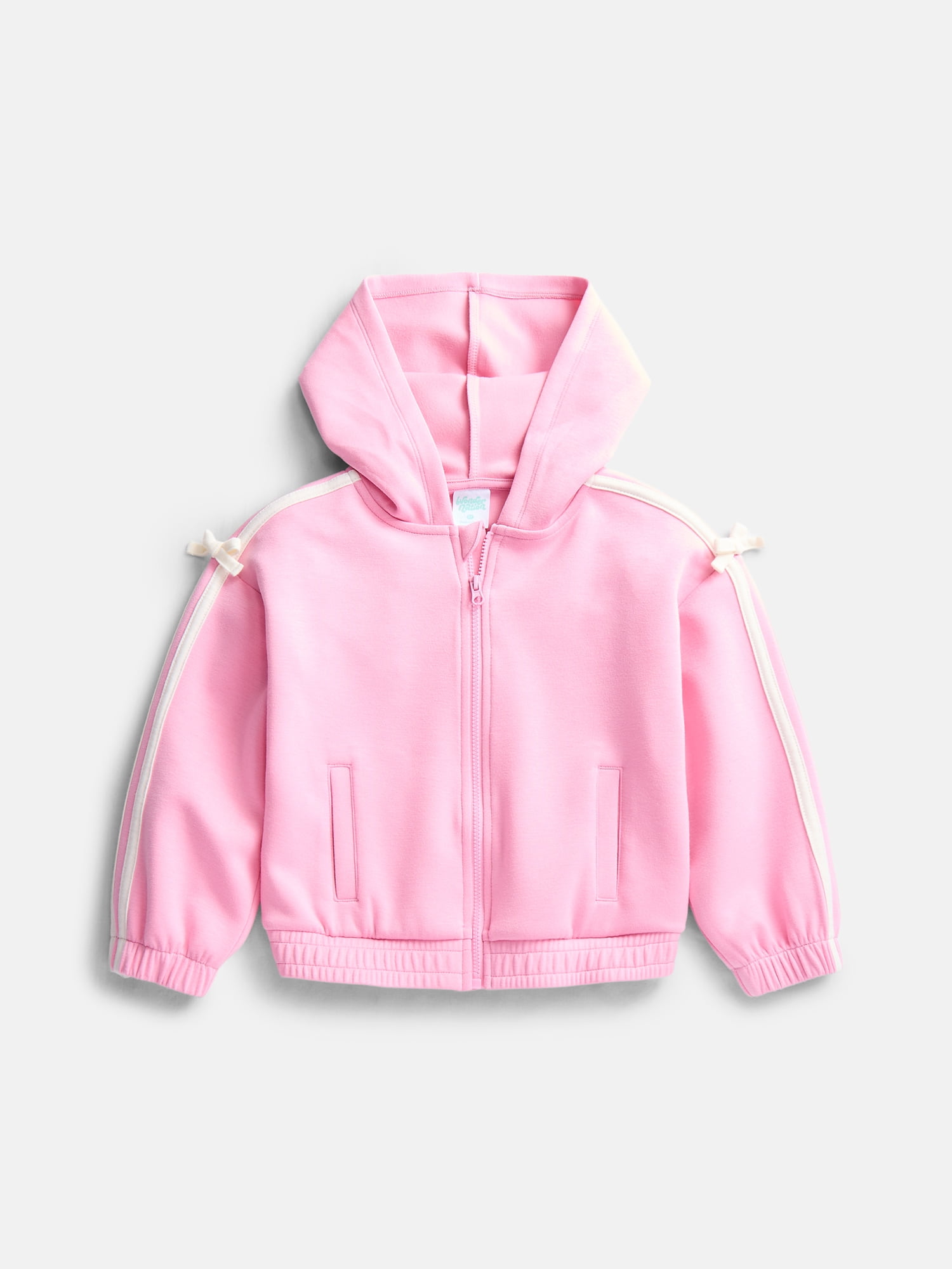 Wonder Nation Toddler Girls Full Zip Athletic Hoodie with Side Stripe and Bow, Sizes 12M-5T