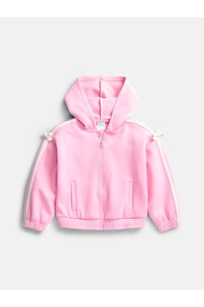 Toddler Girls Full Zip Athletic Hoodie with Side Stripe and Bow, Sizes 12M-5T