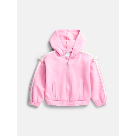 Wonder Nation Toddler Girls Full Zip Athletic Hoodie with Side Stripe and Bow, Sizes 12M-5T