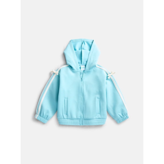 Wonder Nation Toddler Girls Full Zip Athletic Hoodie with Side Stripe and Bow, Sizes 12M-5T