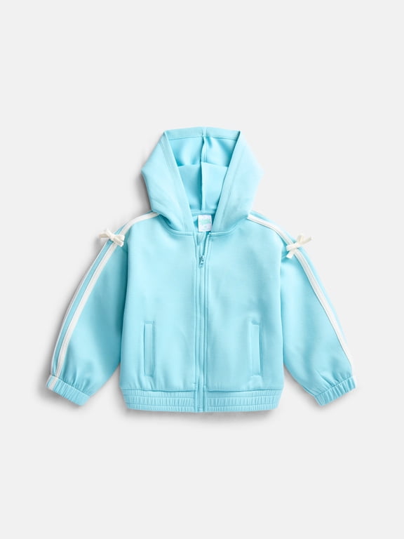 Toddler Girls Full Zip Athletic Hoodie with Side Stripe and Bow, Sizes 12M-5T