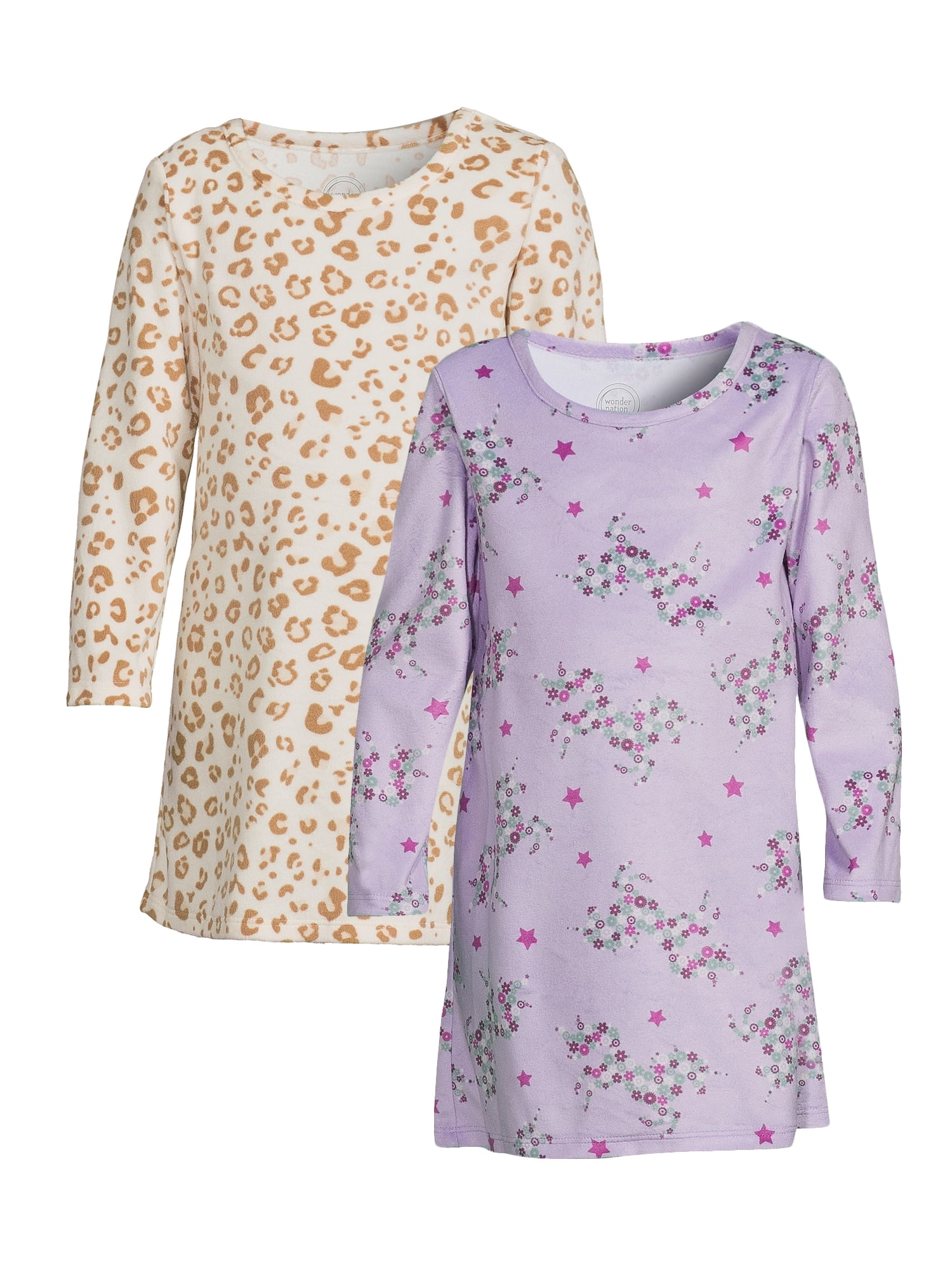 Wonder Nation Toddler Girls Long Sleeve Pajama Gown Set, 2-Pack, Sizes ...