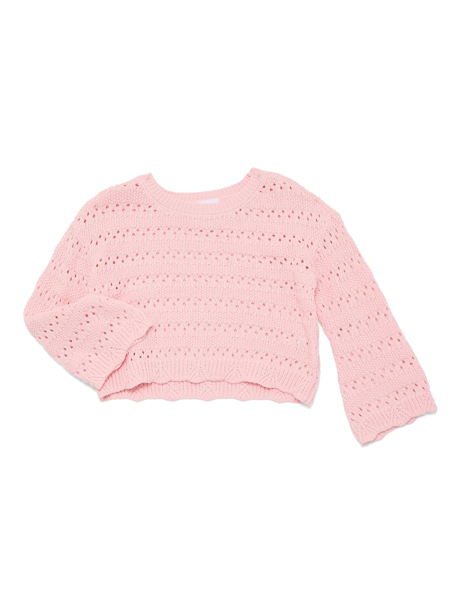 Wonder Nation Toddler Girls Cotton Pointelle Sweater with Long Sleeves, Sizes 12M-3T