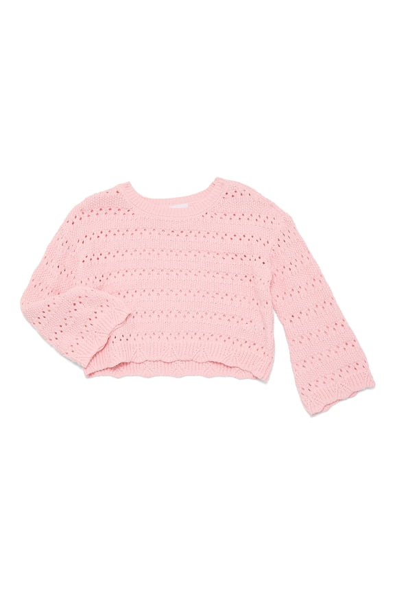 Toddler Girls Cotton Pointelle Sweater with Long Sleeves, Sizes 12M-3T