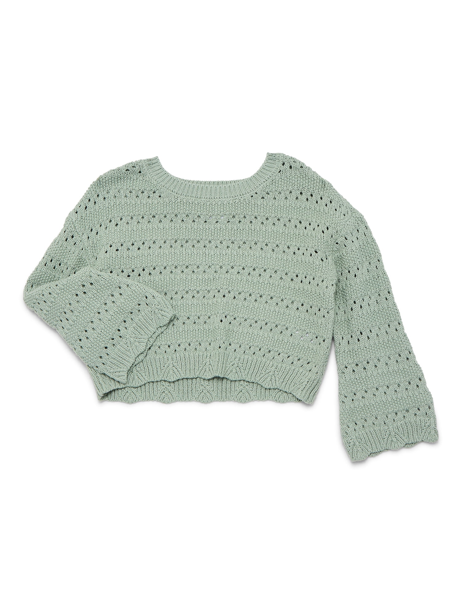 Wonder Nation Toddler Girls Cotton Pointelle Sweater with Long Sleeves, Sizes 12M-3T