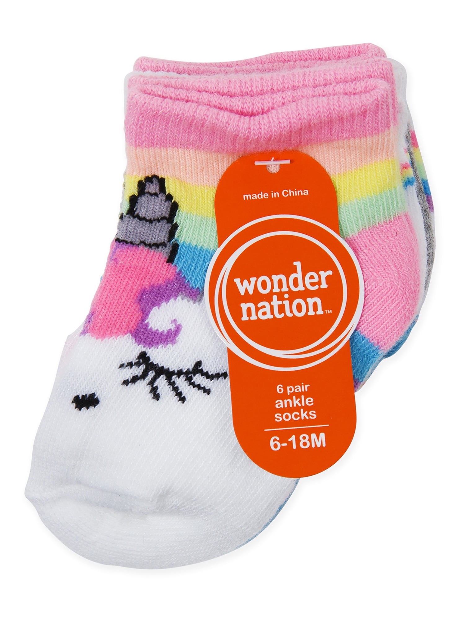 Wonder Nation Toddler Girls No Show Sock, 6 pack