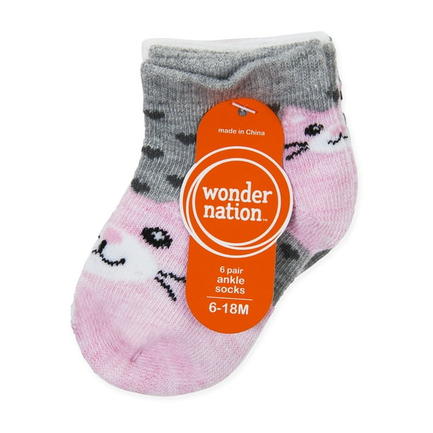 Wonder Nation Toddler Girls No Show Sock, 6 pack