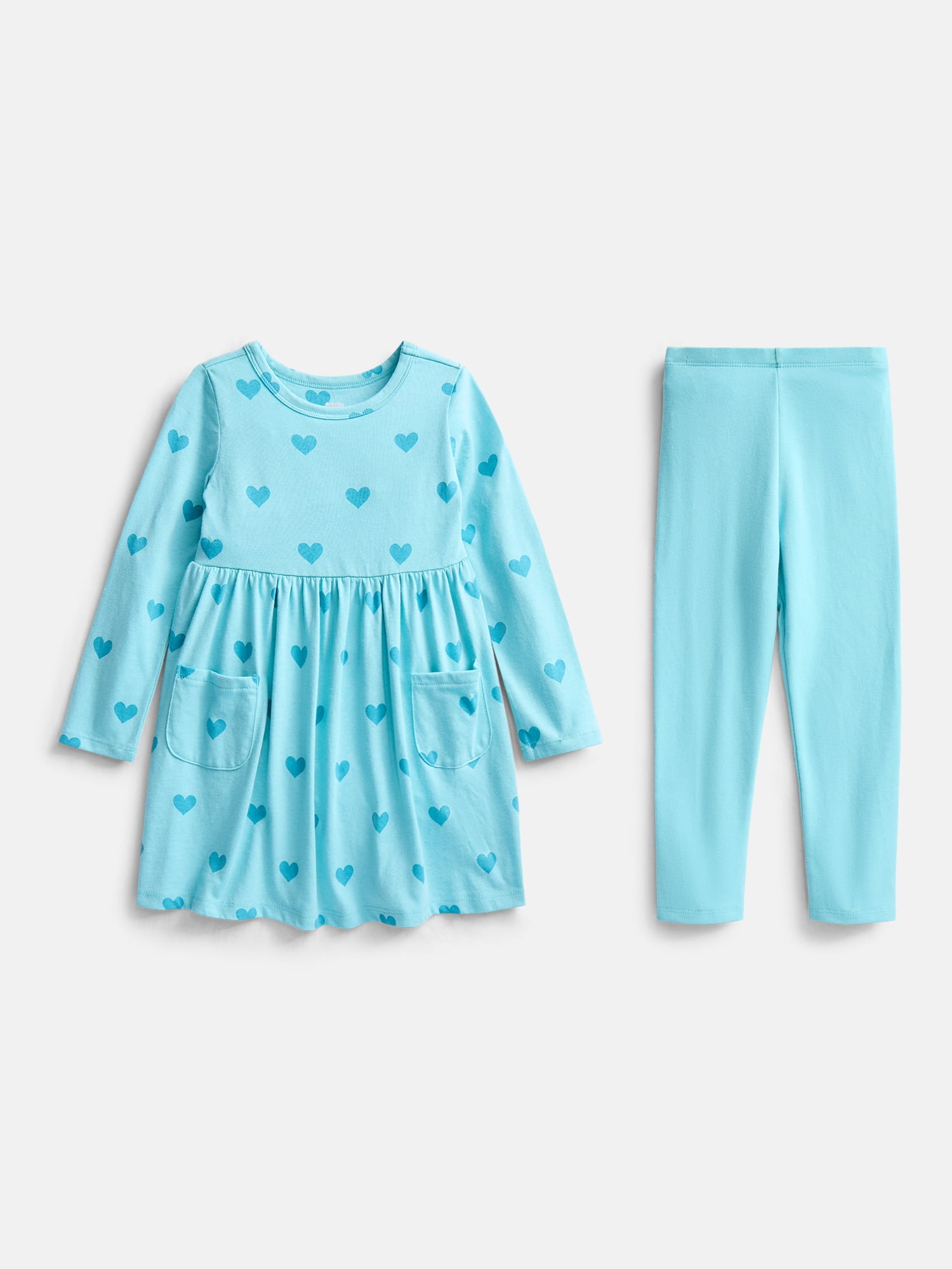 Wonder Nation Toddler Girls Printed Dress and Leggings Outfit Set, 2-Piece, Sizes 18M-5T