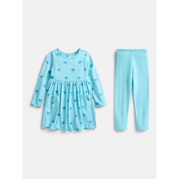 Wonder Nation Toddler Girls Printed Dress and Leggings Outfit Set, 2-Piece, Sizes 18M-5T